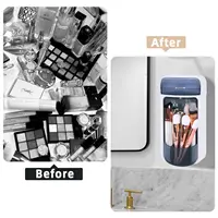 360 Rotation Makeup Brush Organizer, Wall-Mounted Bathroom Counter Organizer with Drawer Storage Box Holder 2