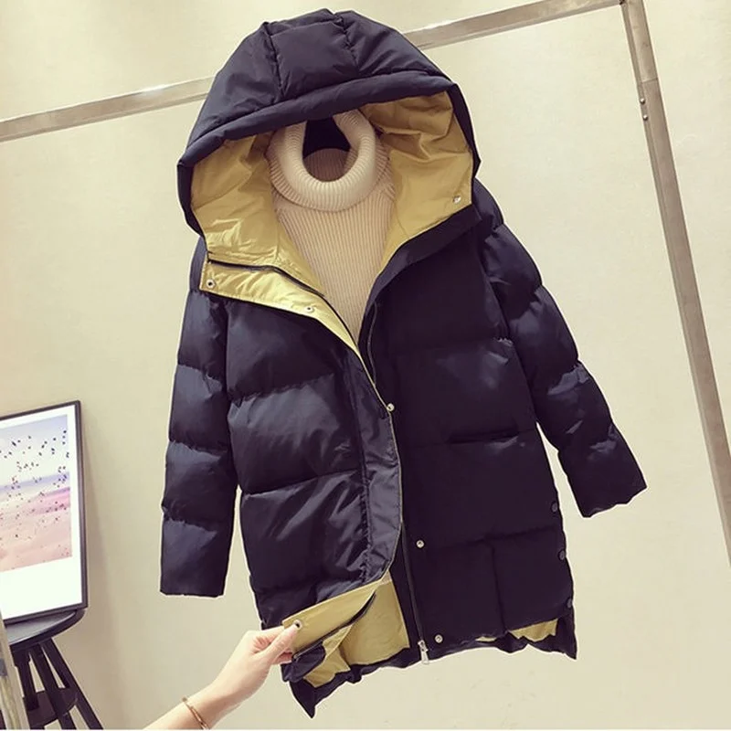 

Winter Coat Women's Hooded Padded Jacket Warm Parka Jacket Versatile Mid Length Top Fashion Loose Casual New 2023 Trend