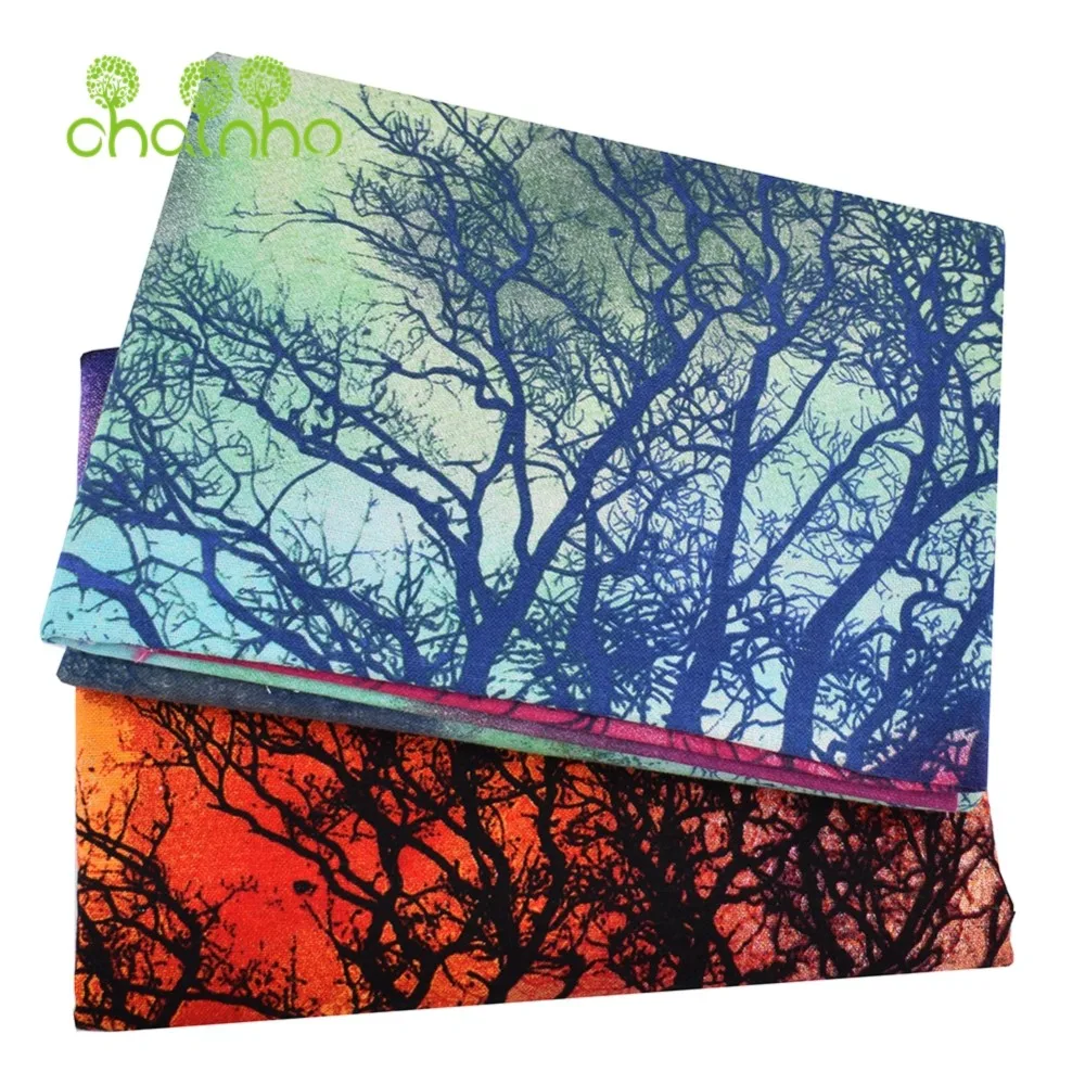 Chainho,Printed Cotton Linen Fabric,DIY Quilting Sewing Material,Patchwork Cloth,Flower & Tree Series,2Sizes,15CL32