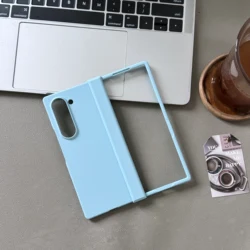 Luxury Candy Colored Foldable Protective Phone Case - Solid Color Shockproof Bumper Hard Cover - Galaxy Z Fold4 (Light Blue)