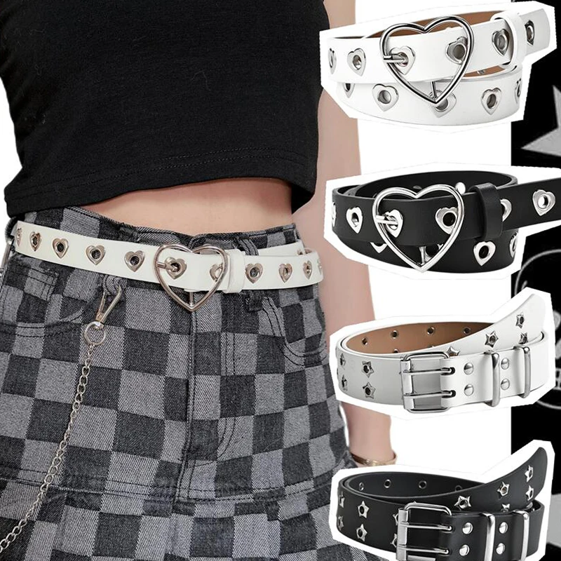 

Y2K Metal Heart Buckle Belt Punk Star Leather Elastic Binding Embellished Waistband Versatile Rhinestone Unisex Retro Decoration