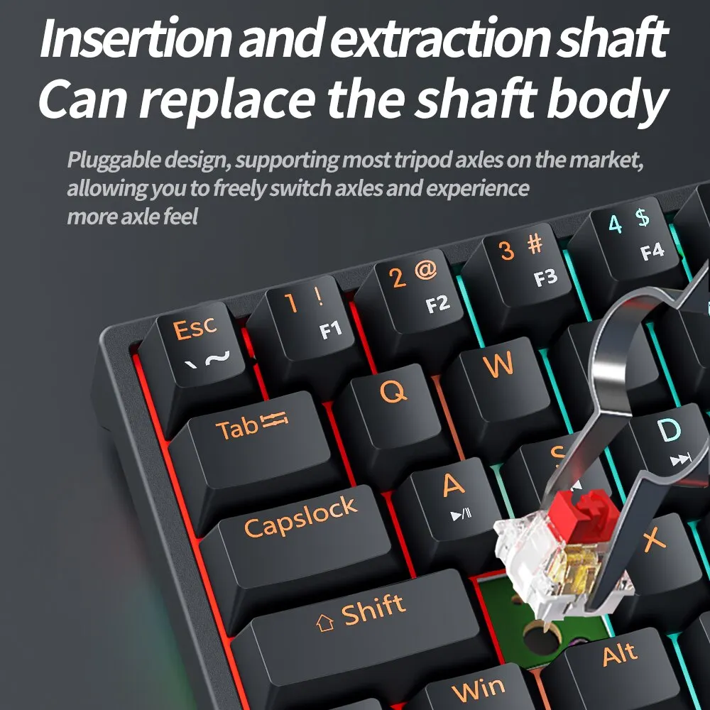 Mechanical Keyboard USB Gaming Red Switch 61 Keys Wired Detachable Cable RGB Backlit Hot Swappable mechanical keyboard