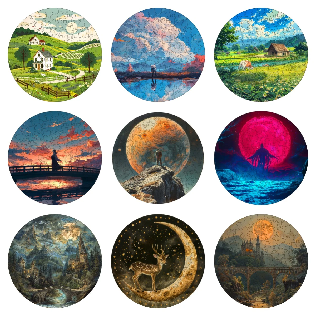 Deer Scenic River Village Animal Wooden Puzzles Montessori Games Boy 3d Wooden Puzzle Adults Christmas Board Games For The Whole