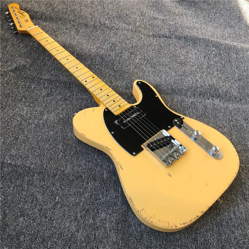 

Relic, electric guitar, cream yellow, cow bone string pillow, Korean hardware, wholesale and retail, free shipping