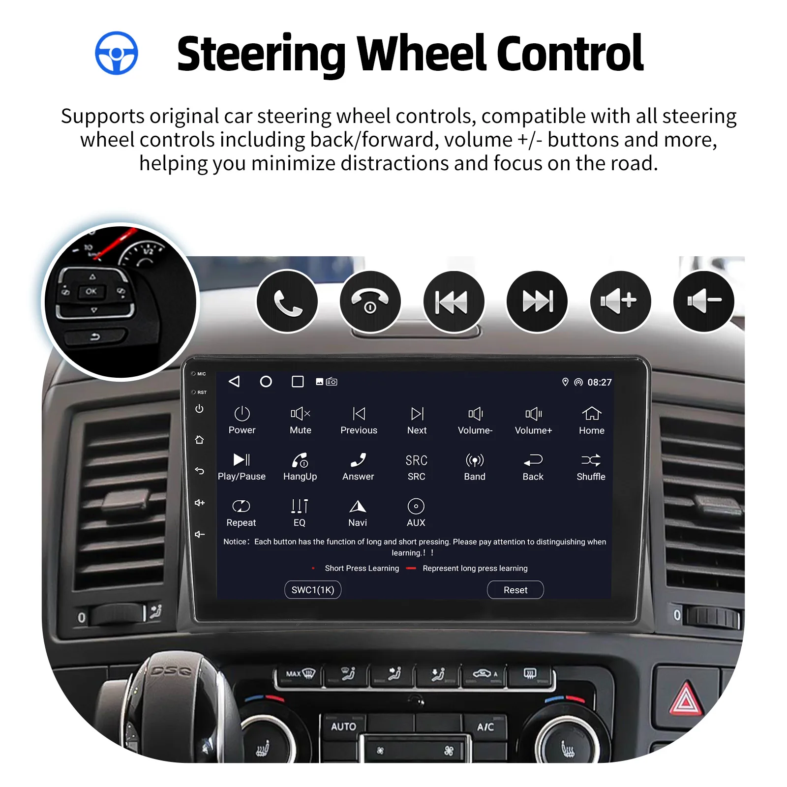 ESSGOO Android 15 Autoradio 9" IPS Touchscreen GPS Navigation für VW T5 Multivan 2010-2015 Lenkradsteuerung Bluetooth FM WIFI RDS USB Mirror Link Wireless CarPlay Android Auto Multimedia-Videoplayer – Detail 17
