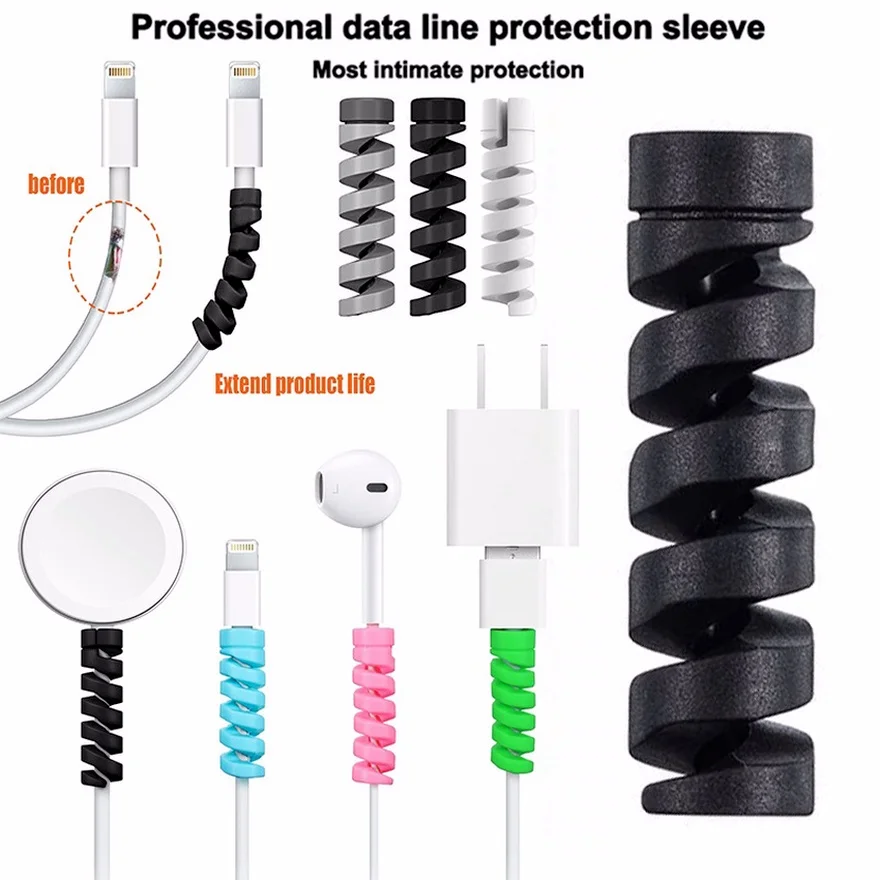 

【Fast Ship】1Pc Silicone Spiral Cable Protector Cable Winder Charger Wire Protector Cover For Data Cable Earphone Cord