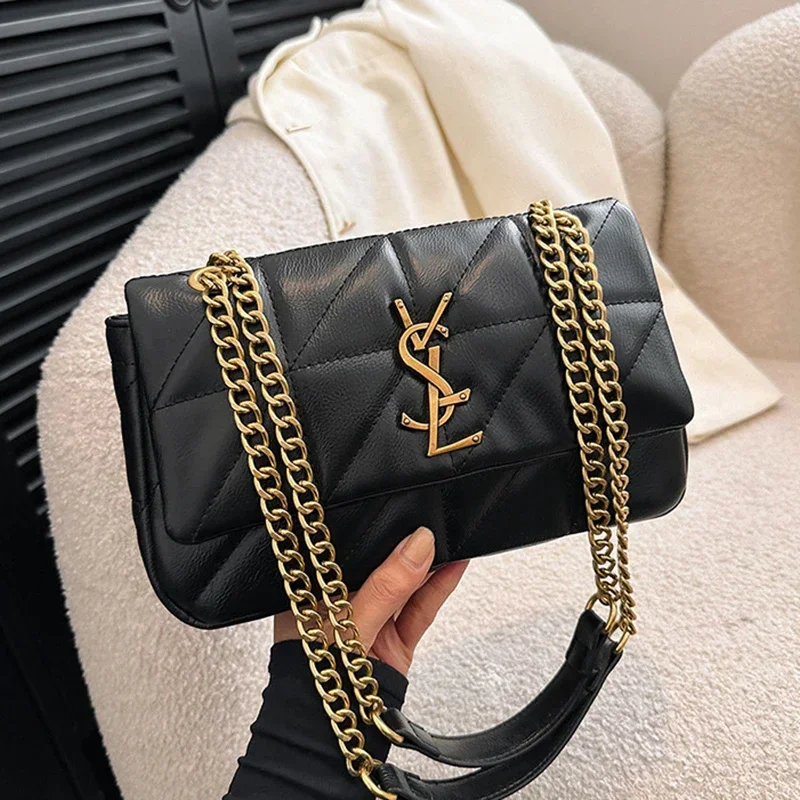 New Rhombic Chain Female Bag Versatile One-shoulder Small Square Bag Crossbody For Women High-end Grid Texture Chain Bag 1