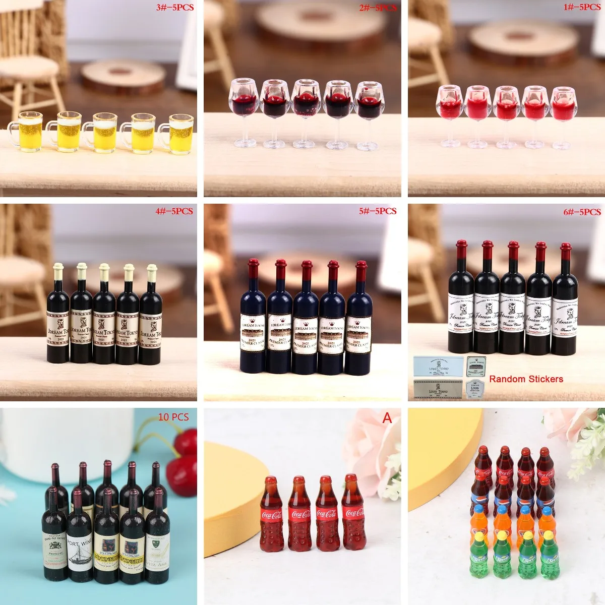 

5/10Pcs Dollhouse Miniature Resin Bottles Mini Red Wine Bottles Glasses Cups Modle Kitchen Furniture Doll House Accessories