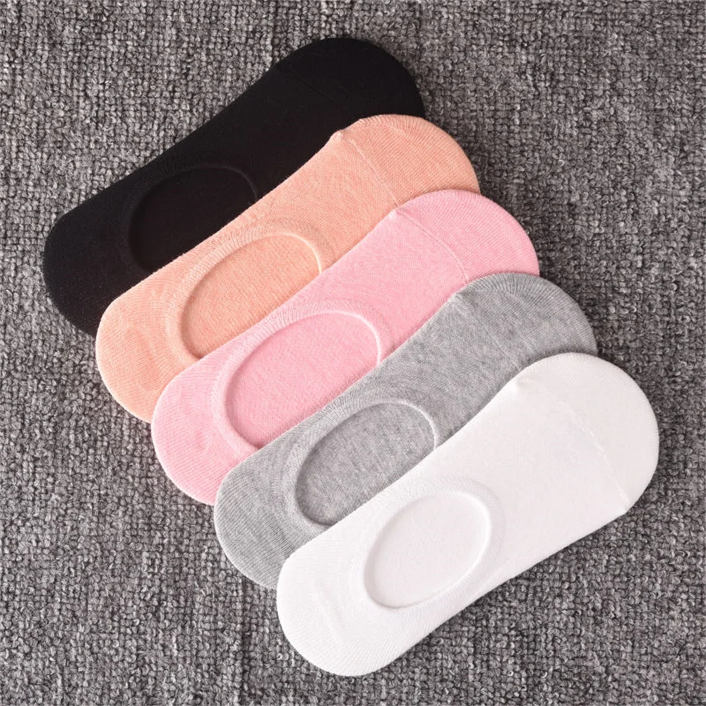 Summer Boat Socks Women Cotton Shallow Mouth Solid Color Socks Low Cut Anti Slip Invisible Sokken Set 5Pairs cotton socks,boat socks