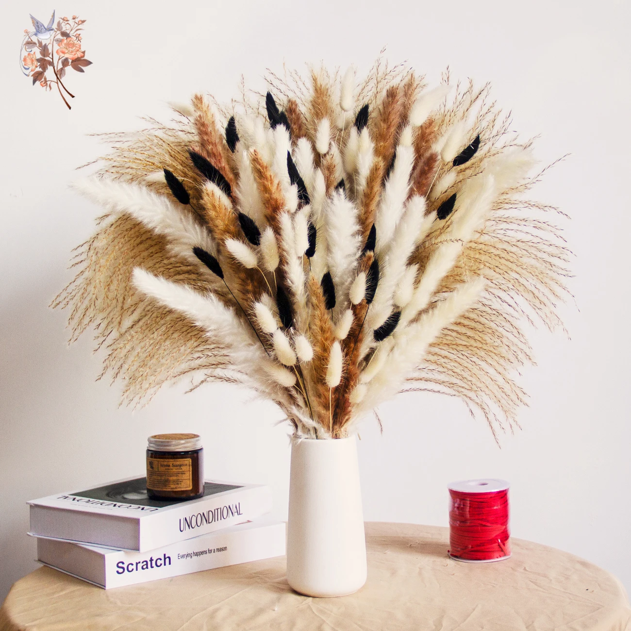 

Natural Dried Flowers Pampas Wedding Decor Bouquet Boho Phragmites Bunny Rabbit Tail Grass Artifical Flower Home Vase Decoration