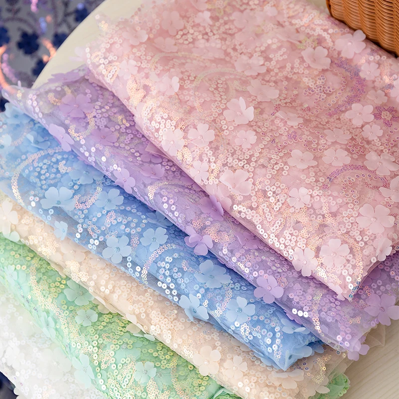 

Sequin Lace Fabric Flower Embroidery Glitter Tulle Mesh 130*100cm For Girl Summer Dress Princess Skirt Organza Clothes Diy Decor