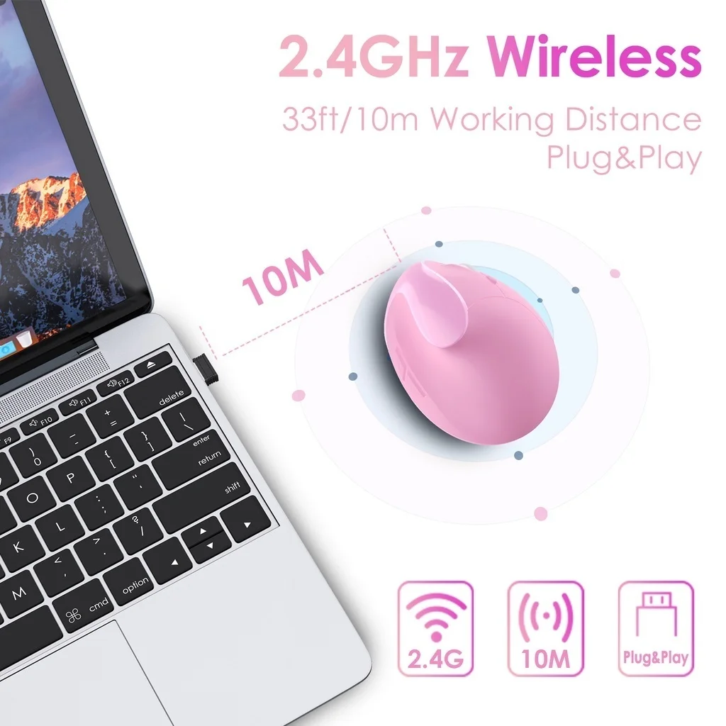 Wireless Mouse Rechargeable/Battery Vertical Wireless USB 2.4G Right Hand Ergonomic Mouse for Computer Laptop Gaming