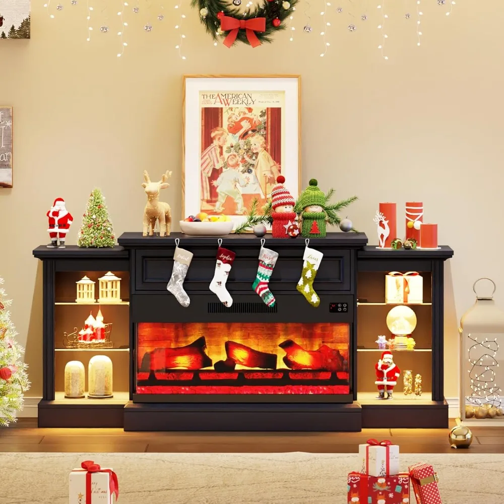 70" Electric Fireplace with Mantel, Farmhouse 3-Sided Fireplace TV Stand for TVs up to 75 Inch, Entertainment Center 2