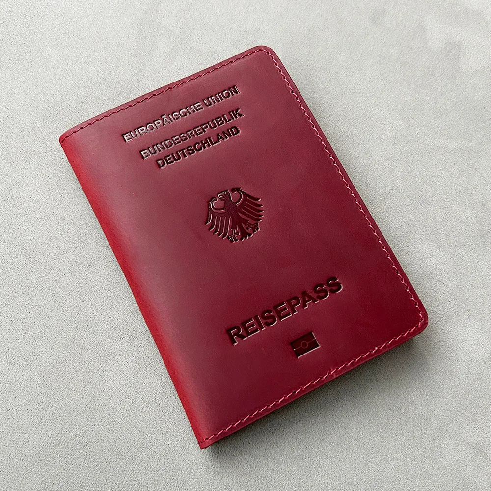 Real Leather Germany Passport Cover Customised Crazy Horse Genuine Leather for Men Business German Case passport holder