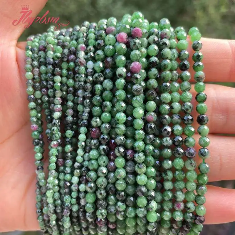 

Natural Green Zoisite Faceted Round Spacer Loose Stone Beads For DIY Jewelry Making Necklace Strand 15" 2/3/4mm Free shipping