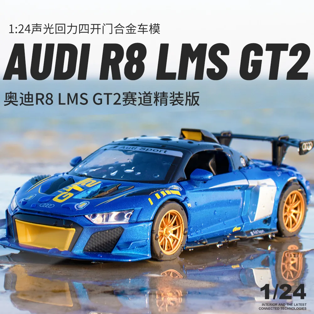 1:24 Audi R8 Lms Gt2 Race Track Version Diecast Metal Alloy Model Sports Car Pull Back Sound Light Car Collezione Regalo Per Bambini