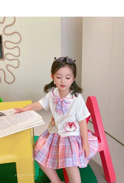 Conjunto de roupas Kawaii Lotus infantil, uniforme Jk, estilo preppy,  camisa de manga curta, saia plissada, presente conjunto de duas peças, verão