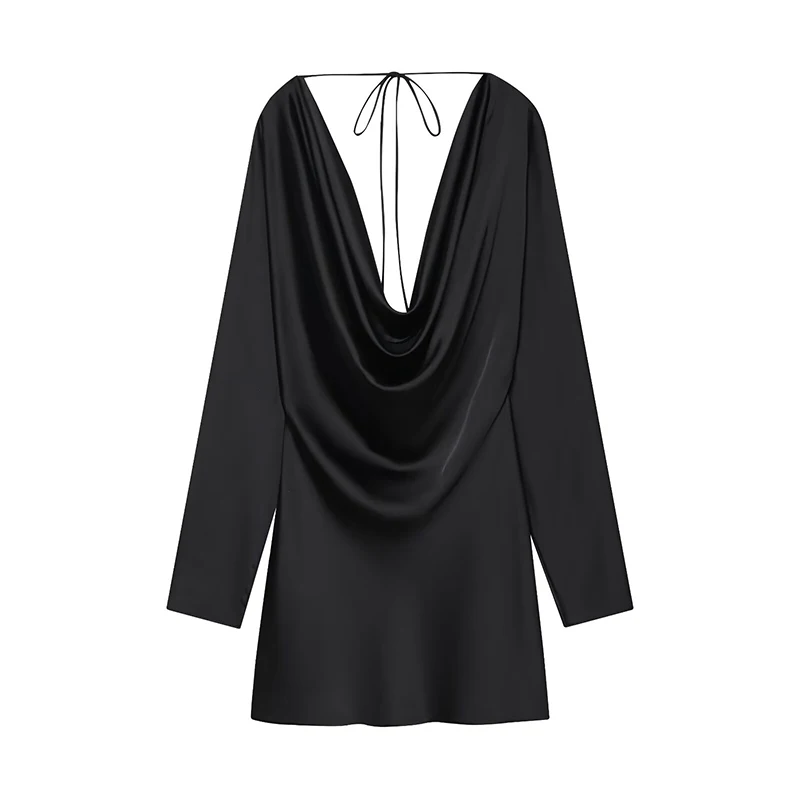 Chic Elegant Satin Women Drooping Folds Collar Party Dresses for Women V Neck Tied Short Dress Fashion New Backless Sexy Dress