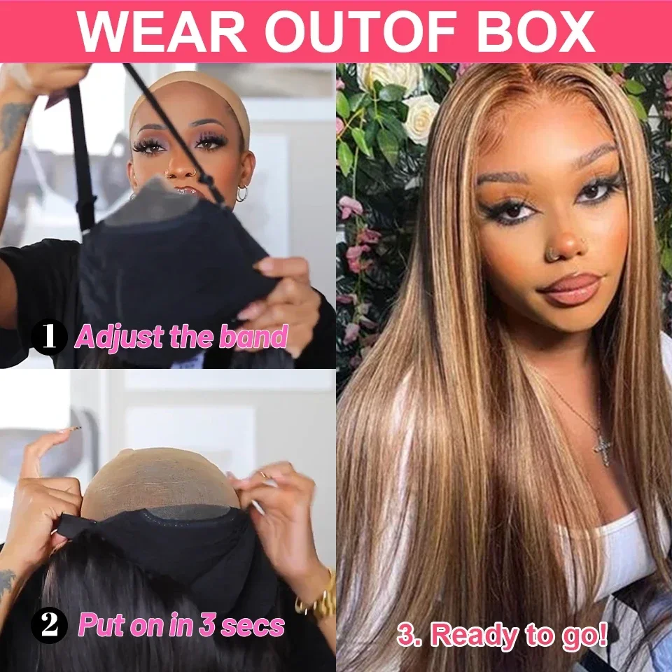 Human hair wig Highlight Glueless Wig Human Hair Ready To Wear And Go Preplucked Straight 13x4 HD Lace Frontal Colored Human Hair Wigs