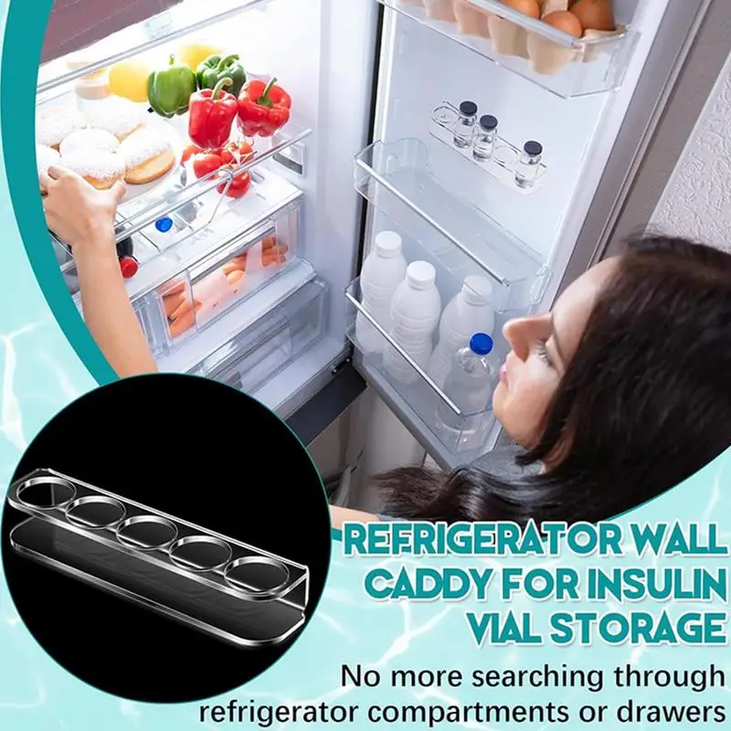 Small Vial Holder For Refrigerator 2 Pack Vial Bottle Wall Storage Racks 5 Slots Acrylic Fridge Bottle Shelf With 4 Double Sided 3