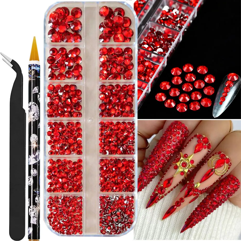 12 Grids Half Round White Pearl Beads 1.5-0.2 in 3D Nail Charms for Nail Art