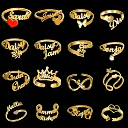 Acheerup New Trendy Customized Name Stainless Steel Rings for Couple Adjustable Heart Crown Ring Personalized Women Jewelry Gift