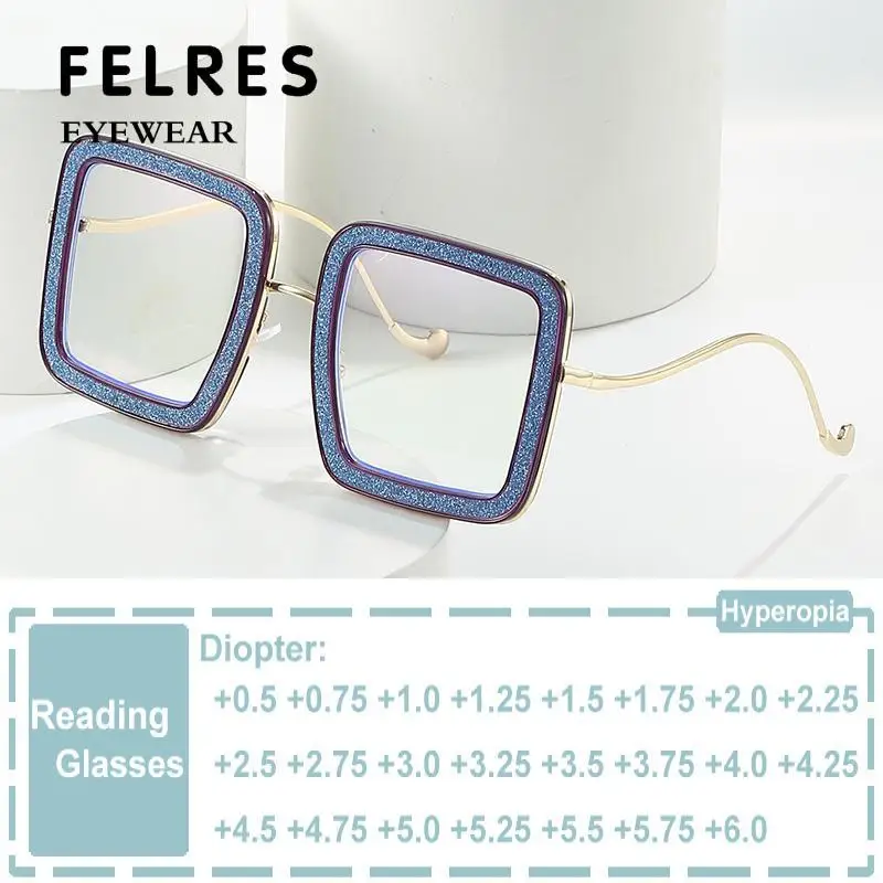 

Fashion Brand Oversized Square Reading Glasses Women Anti Blue Light Prescription Glasses Magnifier Presbyopia Eyeglasses