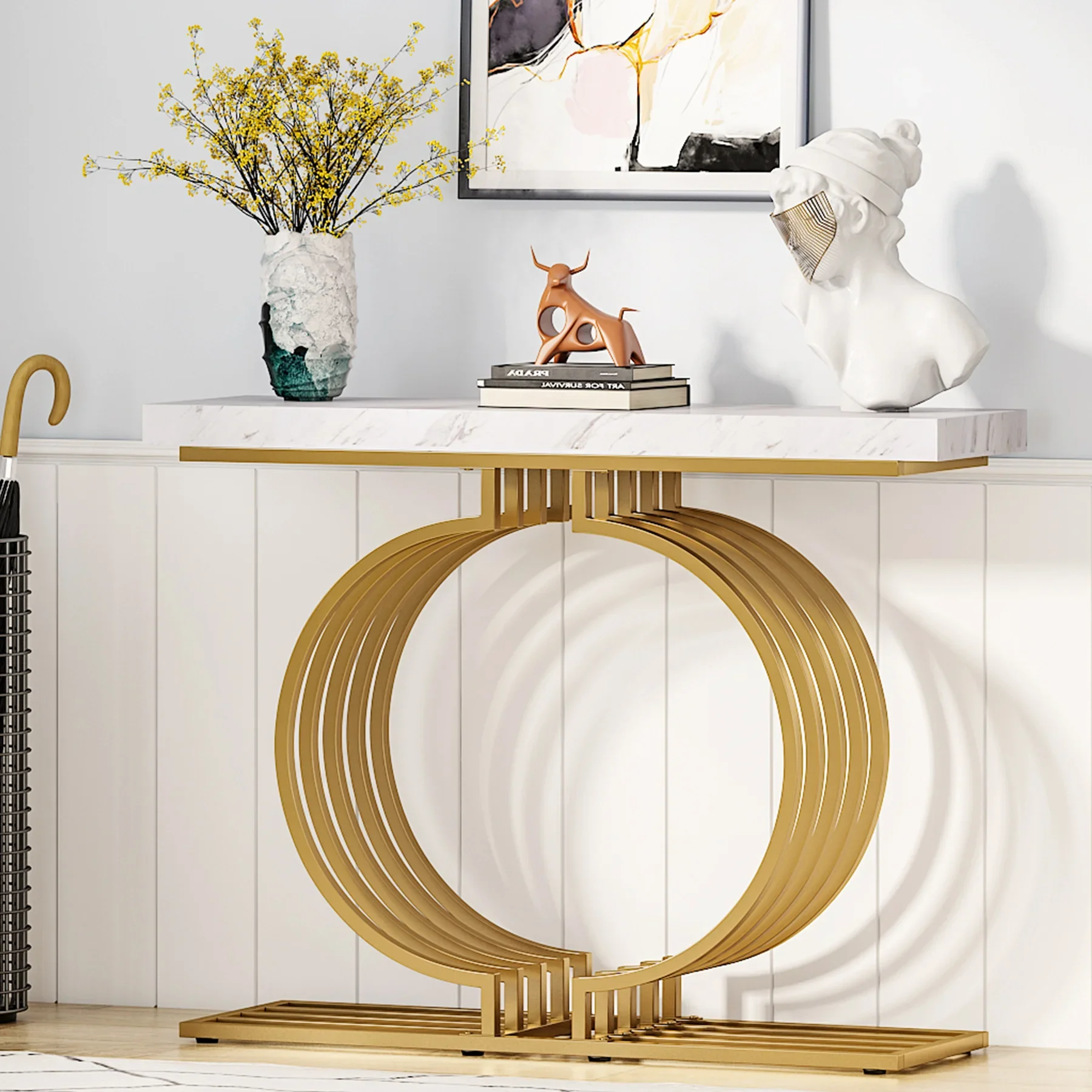 Tribesigns Modern Console Table with Gold Base，40 inch Geometric Entryway Sofa Table Narrow Long