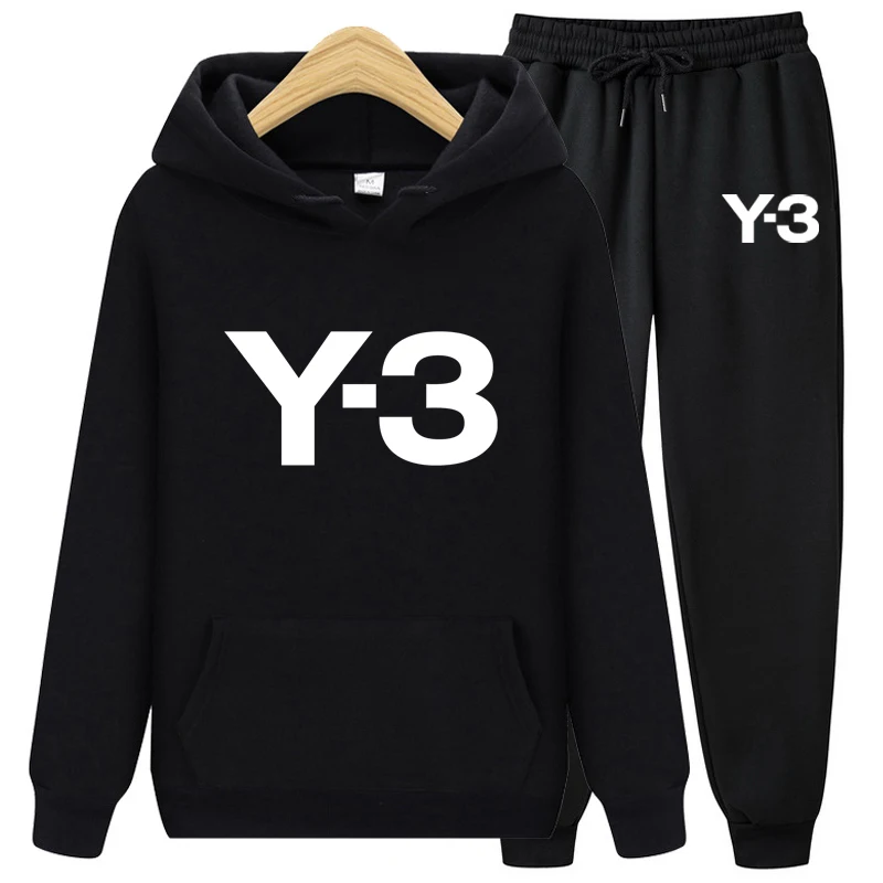 Fashion Personality Print Y3 Fleece Leisure Sports Set Autumn and Winter New Hoodie Set Men's Youth Sports Sweater Two Piece Set