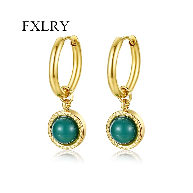 

FXLRY Korean Round Simple Personality Creative Fashion Stainless Steel Pendant Earrings For Women Party Jewelry