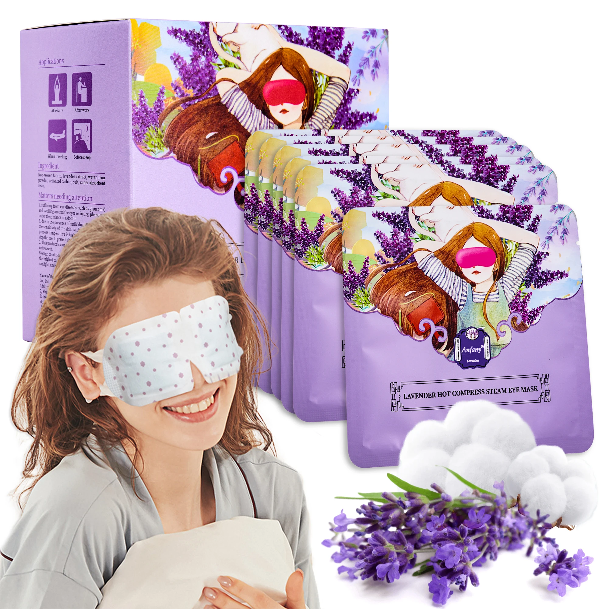 10Packs Lavender Heated Eye Mask, Self Heating Disposable SPA Warm Compress for Eyes Sleep Mask