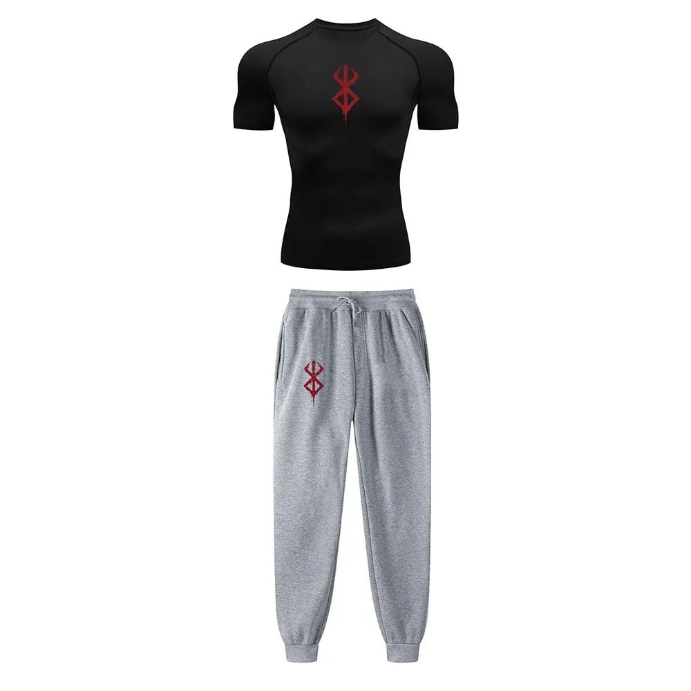 Anime Compression Set Berserk Guts Print Performance GYM Set Men's Athletic Workout Quick Dry Shirts + Sweatpants Unisex Sportwear sports suit