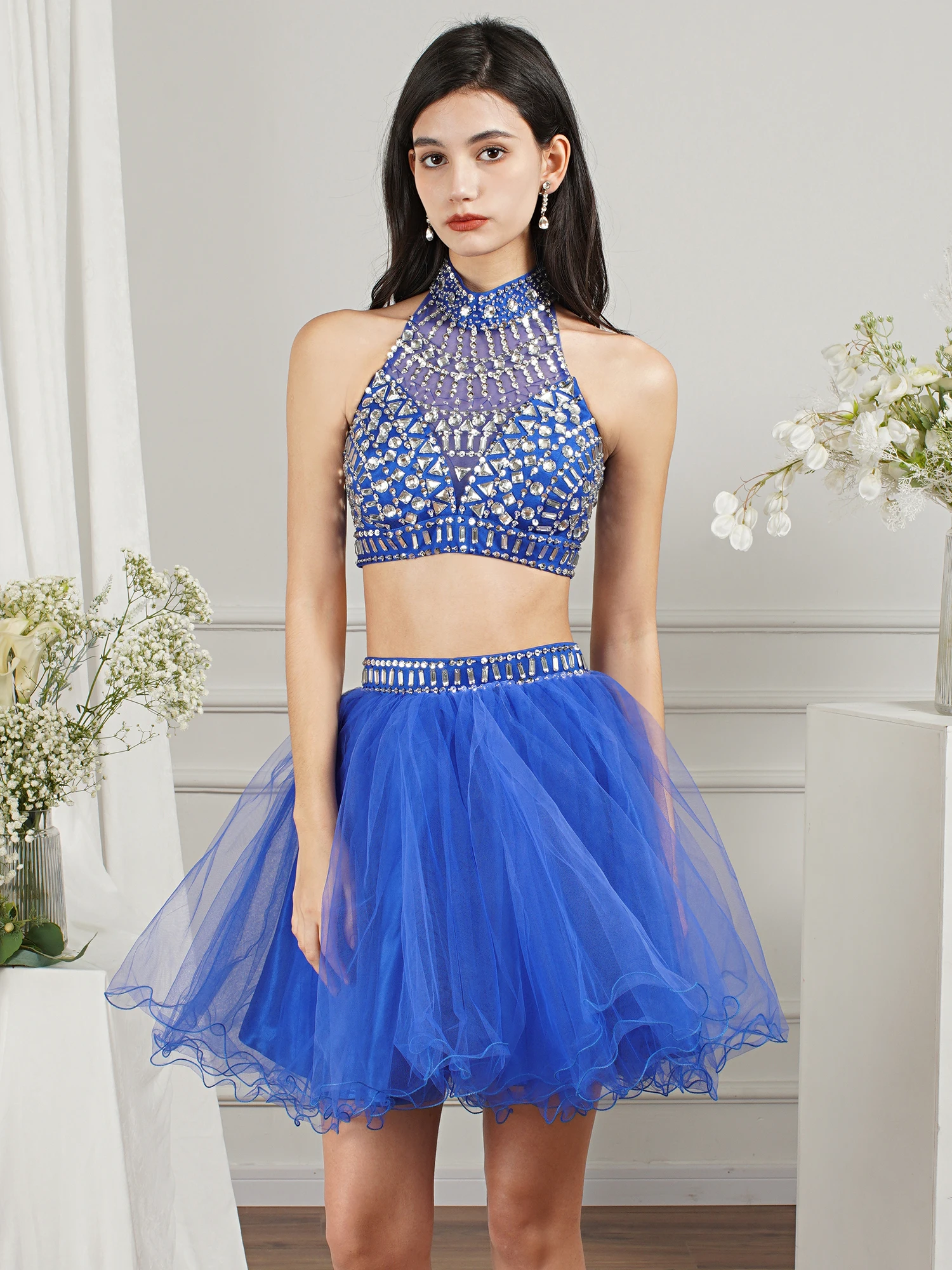 MisShow Unique Design Two Piece Mini Summer Dresses For Women Luxury Crystal Stones Short Evening Prom Party Dress Vestido Corto