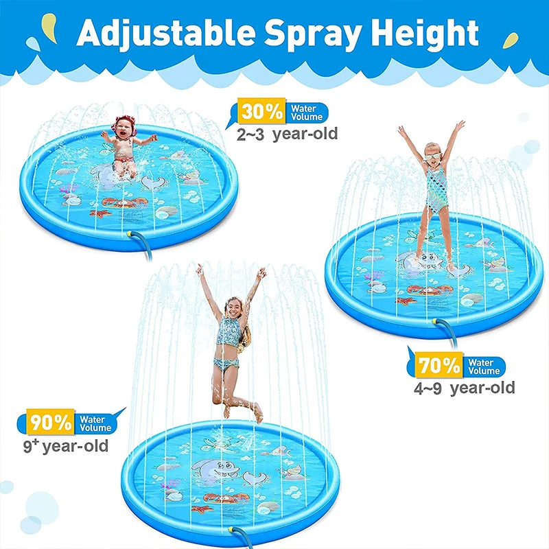 Inflatable Water Sprinkler Pad Water Sprinkler Pad Inflatable Water Mat Children Bathing Toys 100/170 CM Children Play Water Mat Summer Beach Inflatable Water Spray Pad Outdoor Game Toy Lawn Swimming Pool Mat Kids Toys