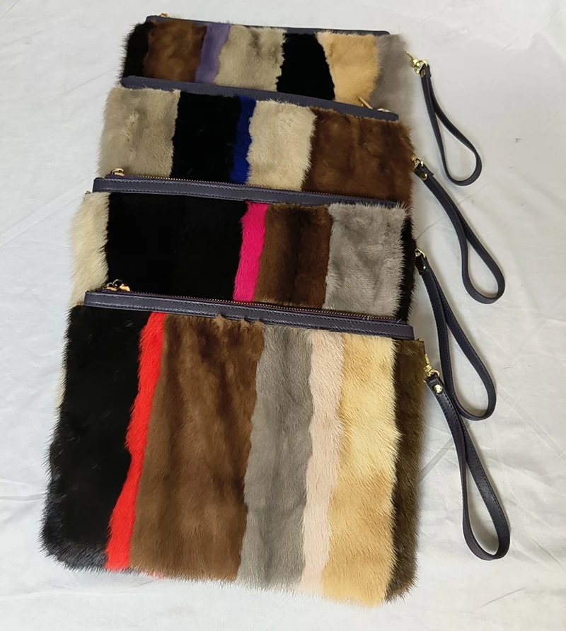 High Quality Real Mink Fur Handbag Women Casual Long Belt Genuine Fur Shoulder Bag Genuine Tote Bags Femme