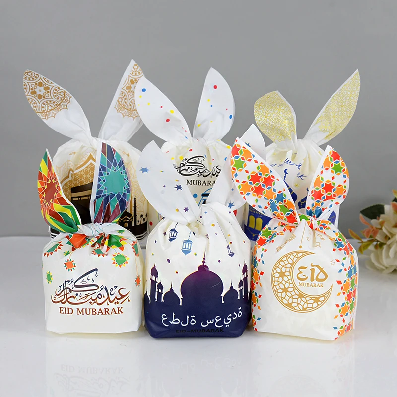 50Pcs Eid Mubarak Rabbit Ear Candy Bags Ramadan Kareem Cookie Gift Bag Festa Islamica Musulmana Forniture Per Pacchetti Di Cottura Fai Da Te