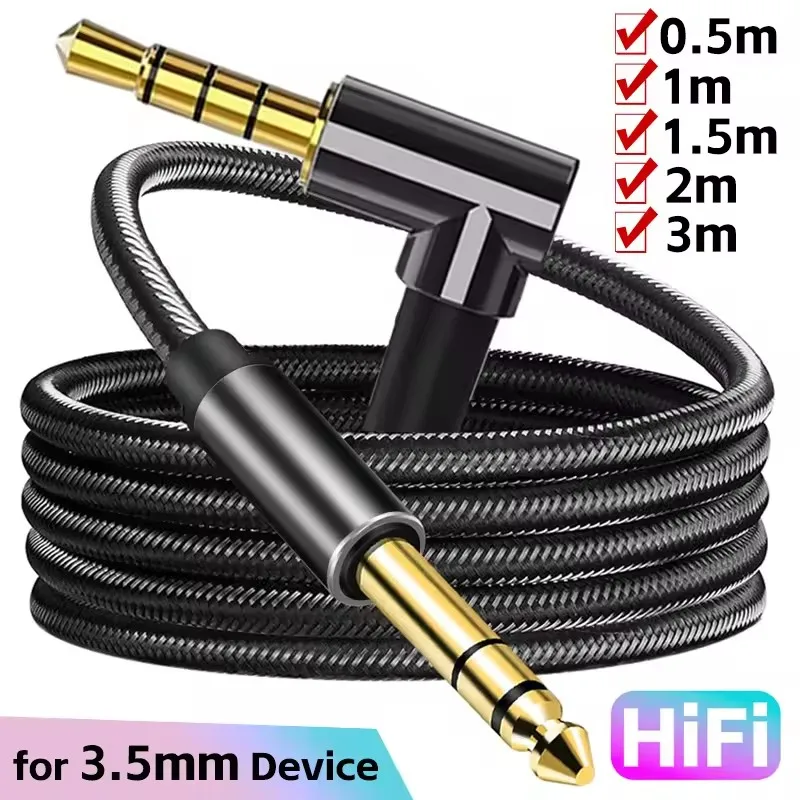 Universal Braided 3.5mm Audio Cable - 90 Degree Elbow Male to Male Aux Wire