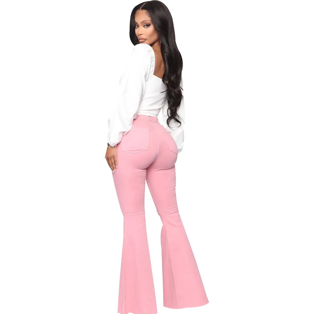 leather pants Tilorraine 2022 European and American fashion high waist versatile slim elastic denim flared pants  jeans woman  wide leg jeans cargo pants