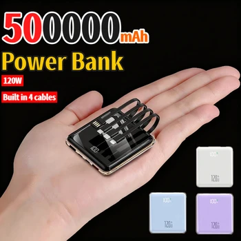 Nuova mini power bank da 500000 mAh 4 cavi integrati Batteria esterna a ricarica super veloce di grande capacità per iPhone Samsung