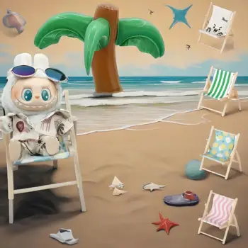 For Labubu Outfit: Sunny Beach Chair - Foldable Mini Lounge for 17cm Vinyl Dolls & Summer Accessories 1