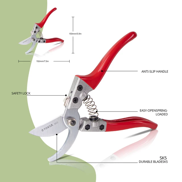 T TOVIA 8 Inch Garden Pruner Shears SK5 Blade Pruning Scissors for Bonsai Fruit Trees Flowers Branches Garden Pruners 6