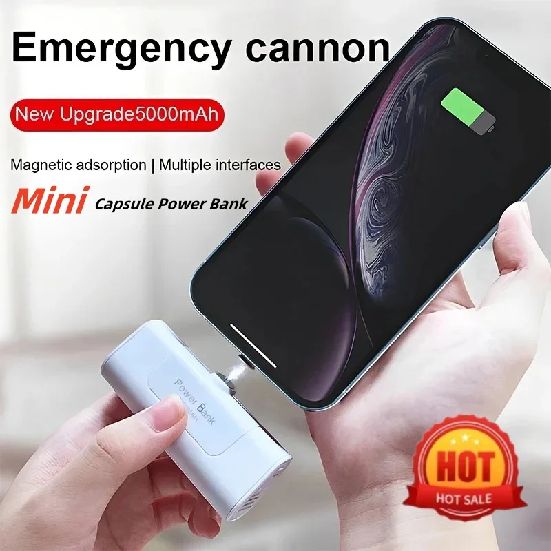 5000mah Mini Capsule Power Bank Outdoor Emergency Backup Portable