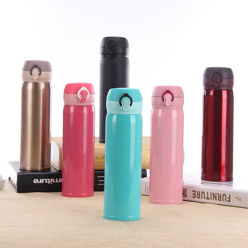 2022 Creative Gift Portable Lock Bounce Stainless Steel Insulation Vacuum Cup Thermos Universal Thermos Flask Water Bottle Cute