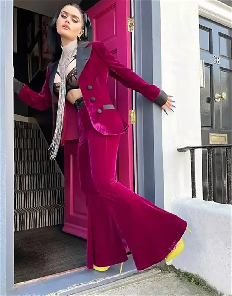

Velvet Women Suits Sets 2023 Double Breasted Tuxedo 2 Piece Blazer+Pants Formal Wedding Party Prom Evening Custom Made