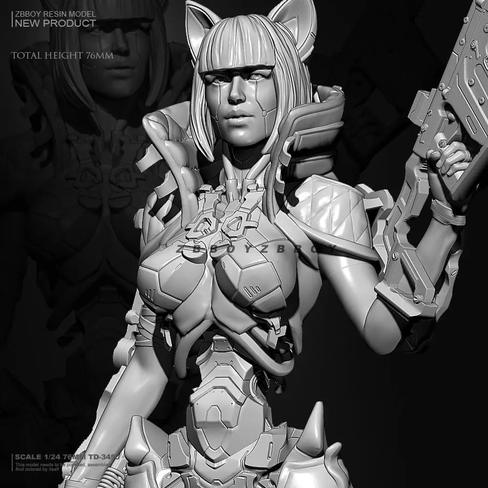 80 mm Cyber Girl 3D-gedruckte Harzmodelle, Soldat, weiße Mini-Modelle, DIY-Färbung, Montage selbst