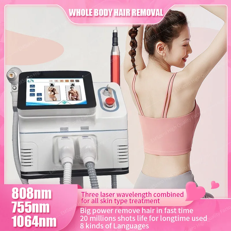 

2023 The latest upgrade 2 in1 755nm 808nm 1064nm 3 wavelength 808nm diode l-aser 808nm salon la-ser hair removal machine