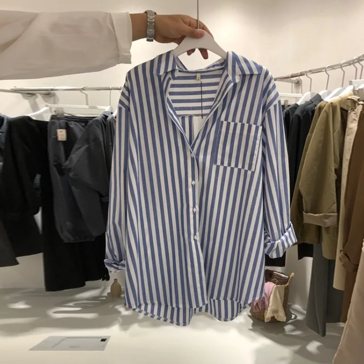 Südkorea Dongdaemun Gestreiftes Hemd frauen Design Sinn Nische 2023 Herbst Neue Westlichen Stil Hemd Student Hemd Mode