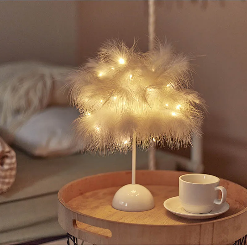 LEDTableLampBedroomDecorativeLightRomanticBirthdayLightFeather