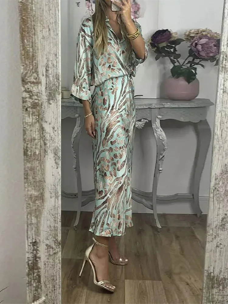 Party Dresses Printed Women's Skirt Set V-neck Three Quarter Sleeve Shirts  High Waist Skirts Female 2 Pieces Evening Outfits - AliExpress 200000345