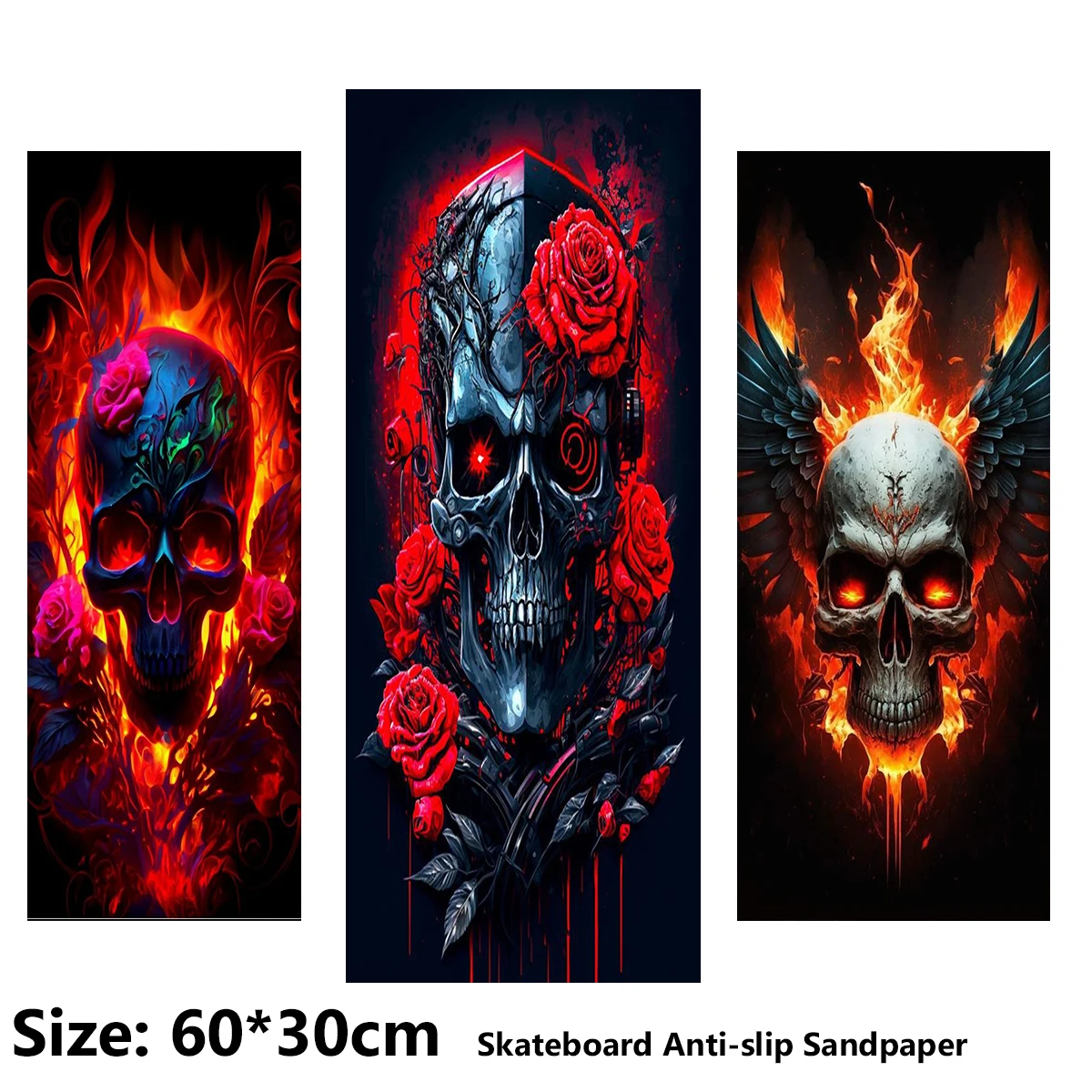 

Skull Comic Cool Pattern Electric Scooter Anti-slip Sticker Sandpaper Skateboard Grip Tape Sheet 60*30cm